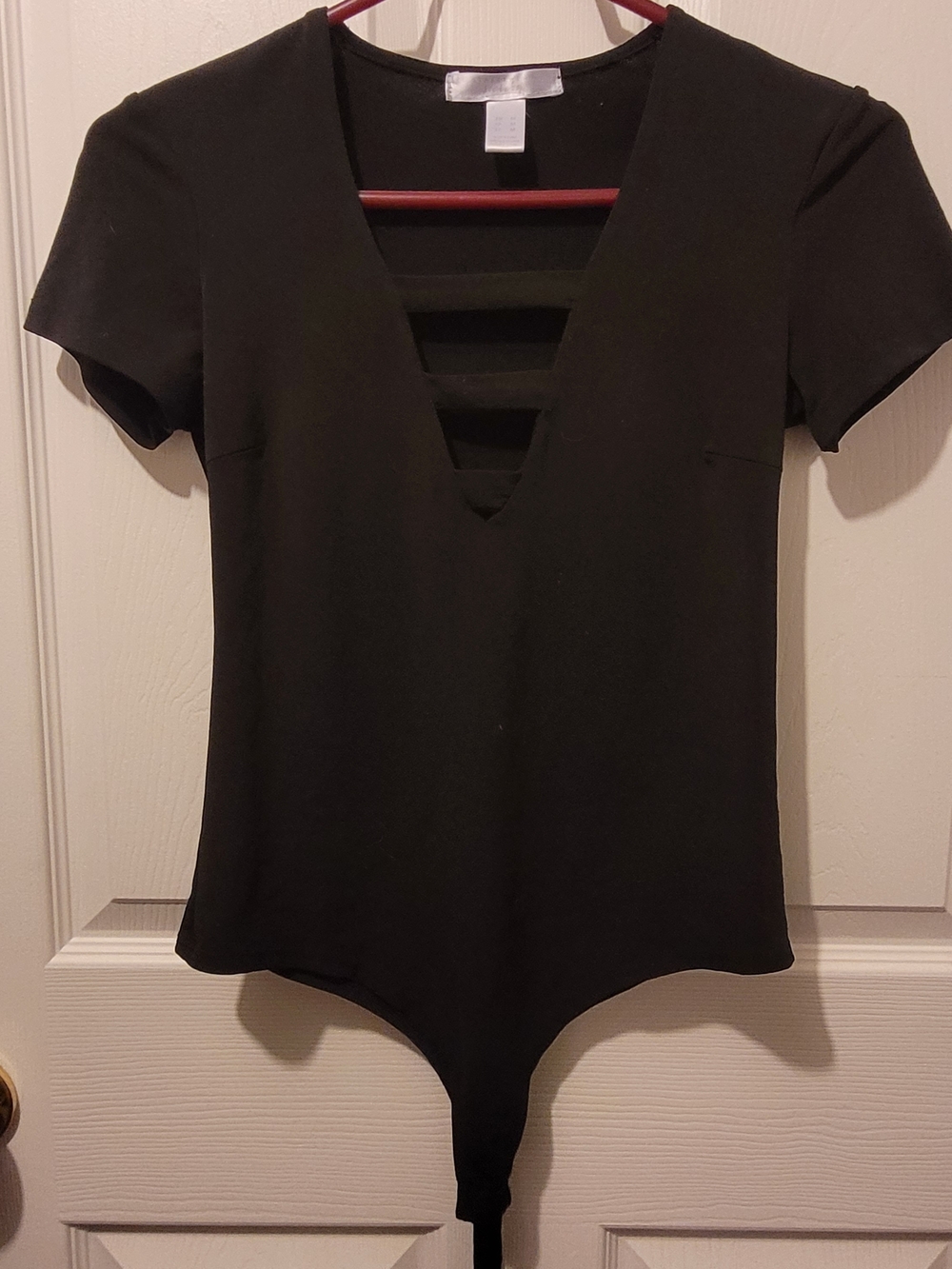 Streetwear Society Black Short-Sleeve V-Neck Bodysuit with Ladder Straps